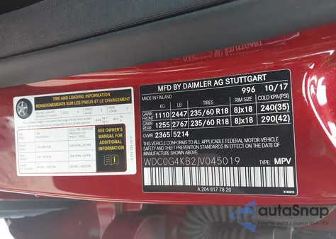 2018 Mercedes-Benz Glc 300 4Matic from USA, damaged, VIN WDC0G4KB2JV045019